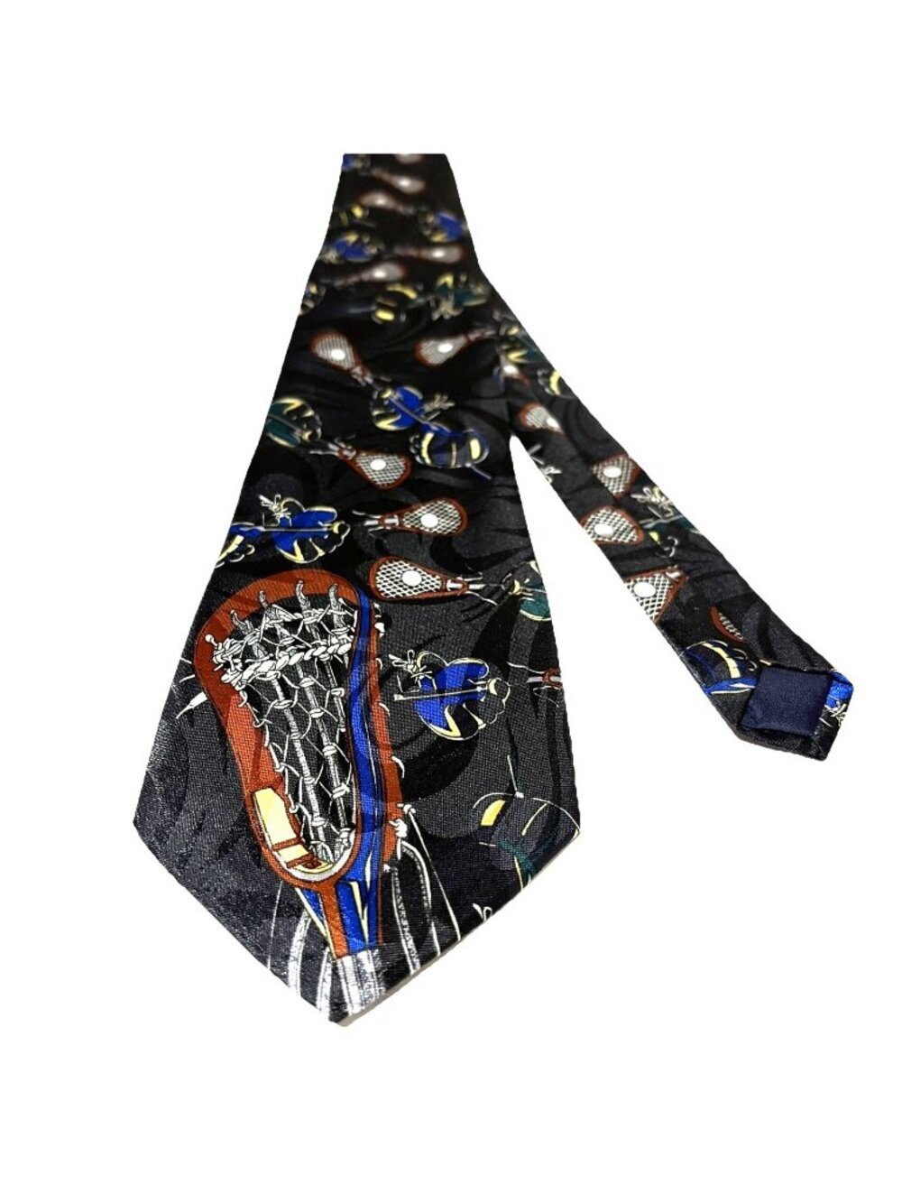 Museo Men's Lacrosse Silk Necktie Tie Hand Made Black Sticks and Gloves Novelty